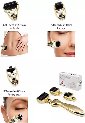 $54.99 • Buy Derma Roller Kit 3 Separate Roller Heads Different Micro Needles Anti Wrinkles B