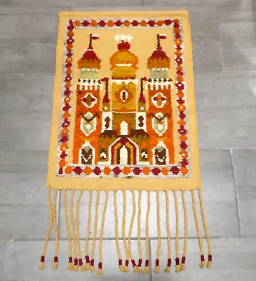 Hand Woven Wool Kilim Polish Wall Hanging Church Cathedral 21x37 Inch Boho VTG • $78.98