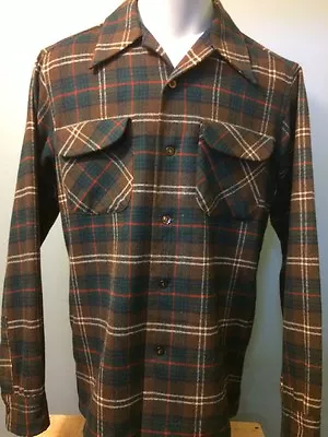 Vtg 70s 80s Pendleton Wool Shadow Plaid Shirt Mens M Rockabilly Flannel 2 Pocket • $85