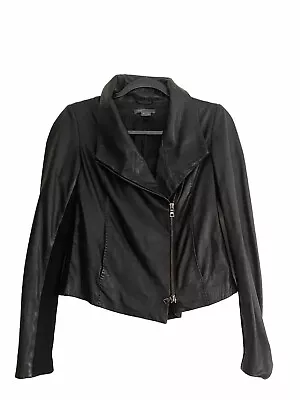 Vince Leather Moto  Jacket  Asymmetric  Zip Knit Trim Sz. XS • $99.99