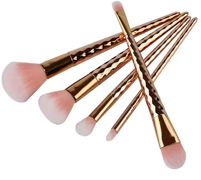 $35 • Buy 5Pc Rose Gold Diamond Cut Metallic Finish Unicorn Makeup Brush Set