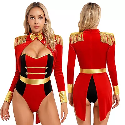 US Womens Circus Ringmaster Fancy Costume Halloween Cosplay Leotard Bodysuit • $20.48