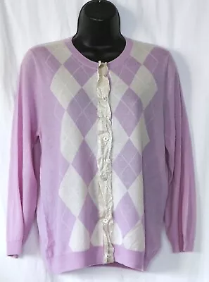 J. CREW Lavender Cashmere Argyle Front Swtr 36 In Chest 22 In Long Sz L EXC • $32.99