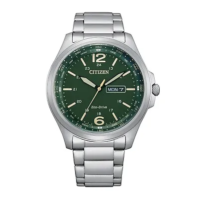 Citizen Eco-Drive Men's Calendar Green Compass Dial Sport Watch 44mm AW0110-58X • $118.99