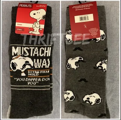 NWT Peanuts Snoopy Mustache Wax Dapper Dog Men Crew Socks Hipster Stache • $17.99