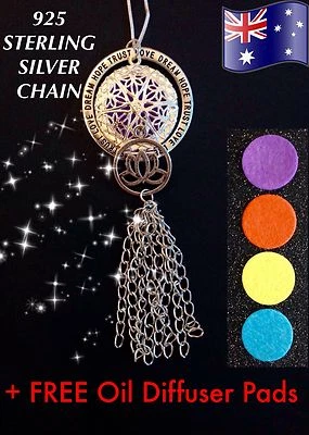 $14.95 • Buy Lotus Tassel Aromatherapy Oil Diffuser 925 Sterling Necklace + FREE Pads