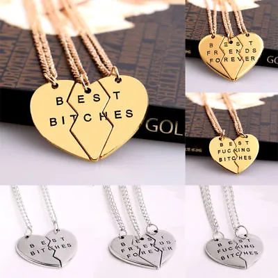 1pcs Best Bitches Forever Chain Pendant Necklace BFF Broken Heart Best Friends • $3.79