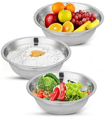 Stainless Steel Deep Mixing Bowl Cooking Baking Flat Base Assorted Sizes • £4.75