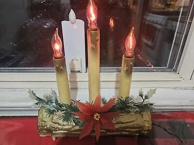 Vintage 50s Christmas Electrified Log And Candles WORKS original Box NO BULBS • $19.95