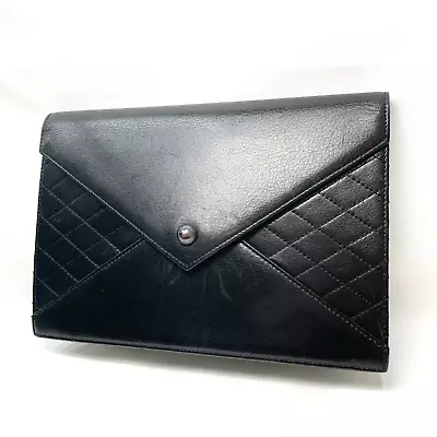  RARE!!  YVES SAINT LAURENT  Clutch Hand Bag Leather Black Vintage Authentic • $249.99