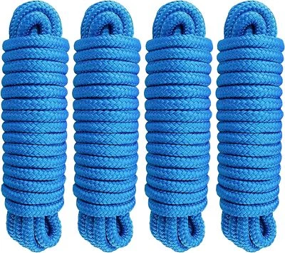 $32.39 • Buy 4 Pack 1/2 Inch 15FT Double Braid Nylon Rope Boat Dock Line Marine Mooring Rope