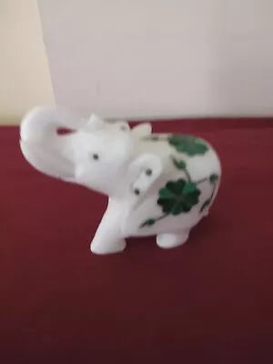 Figurine Home Décor Stone Elephant Green And Blue Flower Marble Painted Animal • $14