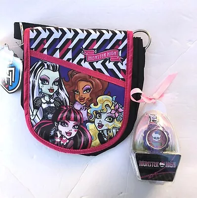 Monster High Satin Crossbody Purse Bag Adjust. Strap Zip Pocket +LCD Wrist Watch • $12.95