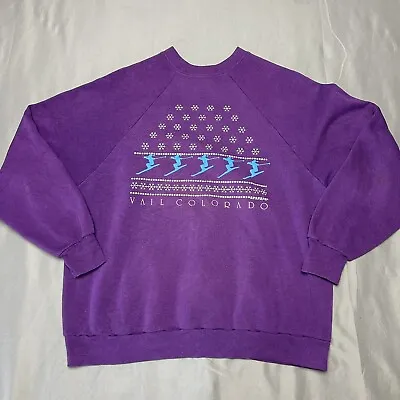 Vintage Crew Sweatshirt Vail Colorado Gulf Coast Sportswear Adult XL Purple 1983 • $20.99