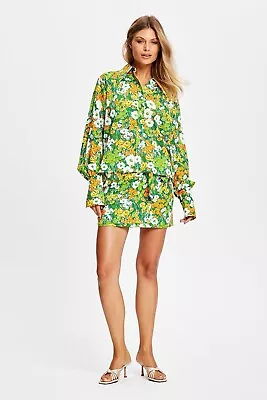 Alice McCall California Sun Shirt Size 10 38 Green Orange Floral Flower Cotton • $69.95
