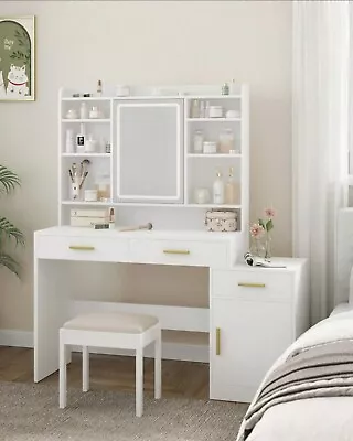 Makeup Vanity Desk With Mirror And Drawers. Adjustable LED Lights • $179.41