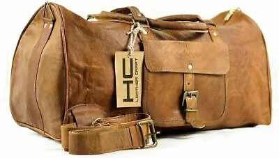 Bag Luggage Leather Duffle Travel Men Gym Vintage Genuine Weekend Overnight New • £60.82