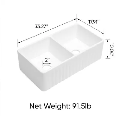 Farmhouse Double Bowl Sink - Ceramic  33 X 18 • £174.28