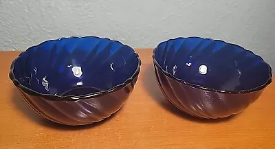 Vereco Duralex Bormioli Rocco Rivage Swirl Cobalt Blue Dessert Bowl Set Of 2 • $14.50