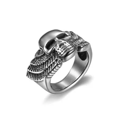 Womens Personalized Signet Devil Silver Puzzle Skull Wings Ring Stainless Steel • $11.18