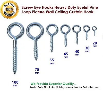 SCREW EYE HOOKS Heavy Duty Eyelet Vine Loop Picture Wall Ceiling Curtain Hook • £3.30
