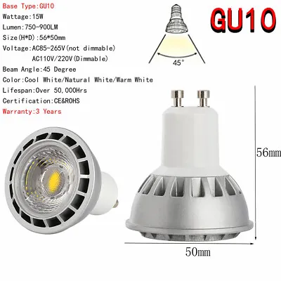 E27/GU10/MR16 Spotlight COB Lights Bulb CREE Lamp Ultra Bright 15W Dimmable LED • £8.73