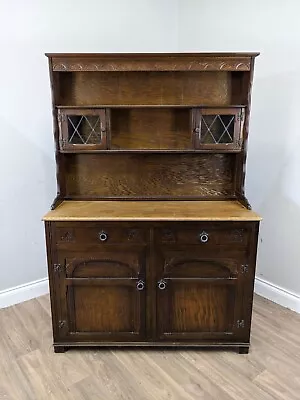 DRESSER Vintage Country Kitchen Dark Oak Welsh Dresser 2 Drawers Cupboard Shelf • £199