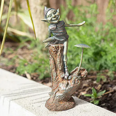 £14.99 • Buy Elf Mushroom Garden Ornament Bronze Effect Outdoor Fairy Statue Sculpture Figure