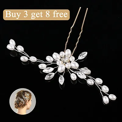 £2.76 • Buy Wedding Hair Pins Bridesmaid Crystal Diamante Pearls Bridal Flower Clips Grips.