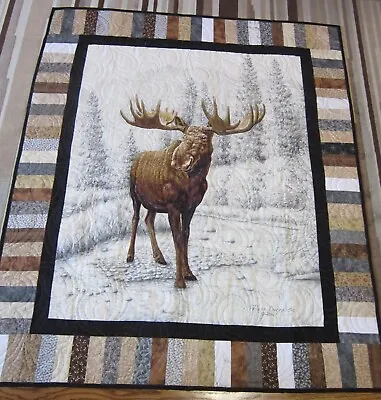 USA Handmade Lap/Throw Size Patchwork Quilt- Bull Moose 52  X 59  • $115