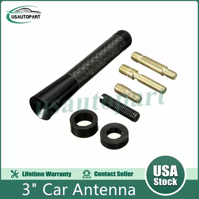 3  Car Short Antenna Carbon Fiber Radio FM Antena Black Kit Universal W/ Screws • $5.96