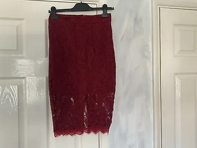 Size 8 Burgundy Lace Effect Skirt By MissGuided • £3.95