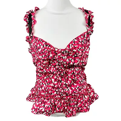 Moda International L 100% Silk Flutter Straps Sleeveless Blouse Button Detail • $19.96