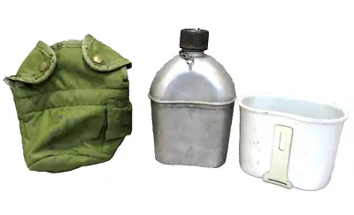 US Army Military Metal Aluminum Water Canteen With Cup And Holder #ET • $19.50