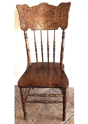 HW Hull & Sons Dark Solid Oak Spindle Chair Antique Quality Tiger Oak Pristine • $98.99