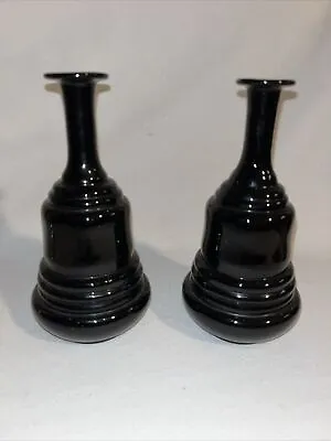 Vintage Pair Of Hand Blown Black Amethyst Glass Dresser/Barber Bottles/Vases 6.5 • $39.95