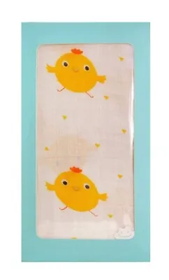Large 120 X 110 Cm Yellow Chicks Muslin Baby Swaddle Wrap Blanket Blue Gift Box • £7.99