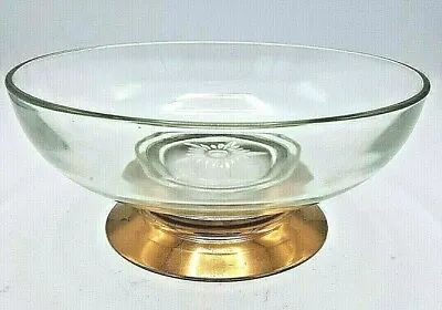 Vintage Clear Thick Glass Bowl Round Shape With Copper Metal Pedestal Base   • $1.99