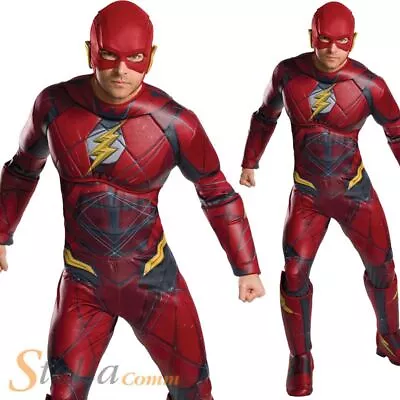 Mens Deluxe Flash Costume Justive League Superhero Fancy Dress Outfit • £37.99