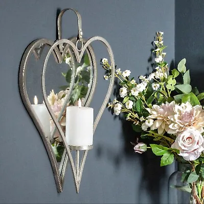 Large Heart Shaped Candle Holder Wall Mounted Mirrored Back Sconce 50cm Gift 🎁  • £44.99