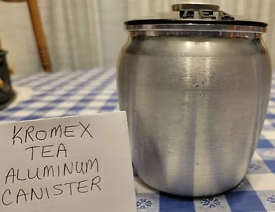 KROMEX Spun Aluminum 1950s Mid Century 5” Tea Canister With Black Lid • $7.99