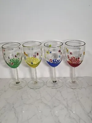 Vintage Murano Glass 4pc Millefiori Goblets Wine Glasses 7-3/4  Multicolor  • $109.99