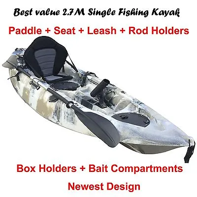 $500 • Buy 2.7M Fishing Kayak Single Sit-on Canoe 5 Rod Holders Seat Paddle Beige Camo
