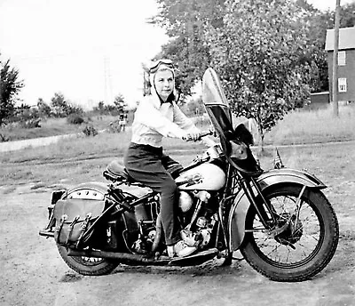 Antique Repro 8x10 Photo Pretty Woman On Her  Harley Davidson Motorcycle # 8 • $11.99