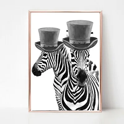 Zebra Print PICTURE  Bowler Hat WALL ART A4  Unframed 87 PORTRAIT • £3.99