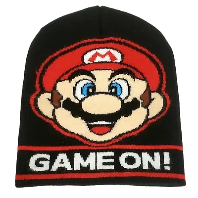 Super Mario Knit Hat Winter Ski Cap Black Beanie Nintendo GAME ON Face Youth • $14.95