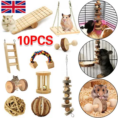 10Pcs Wooden Hamster Chew Toy Hamster Rabbit Guinea Pig Small Pet Accessories • £12.99