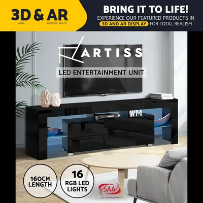 $149.89 • Buy Artiss TV Cabinet Entertainment Unit Stand RGB LED High Gloss 2 Drawers 160cm