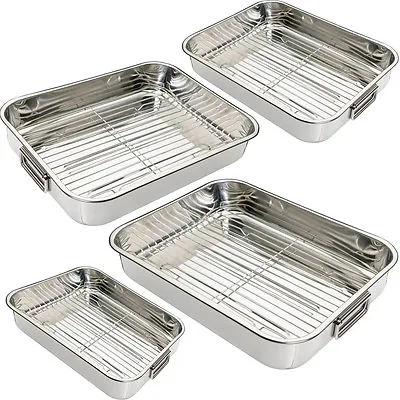 £8.95 • Buy Stainless Steel Roasting Trays Oven Pan Dish Baking Roaster Tray Grill Rack