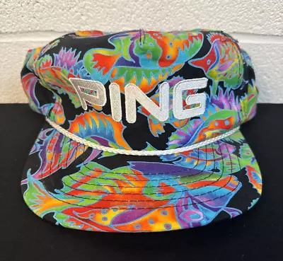 VTG Ping Golf Hat Fish Paisley All Over Print Colorful Rare One Size Leather Str • $125